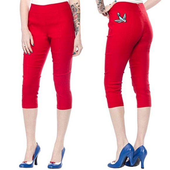 Sourpuss Pants - Sourpuss Sugar Pie Red Swallow Capris Leggings